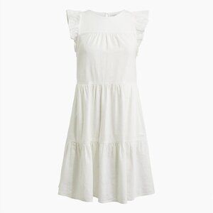 J. Crew Linen-Blend Rruffle-Sleeve Tiered Mini Dress Size 2